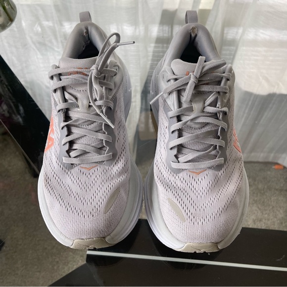Hoka One One Bondi 8 Shoes Womens Size 9 B Gray Pink Running Sneakers NO INSOLES - Picture 2 of 8